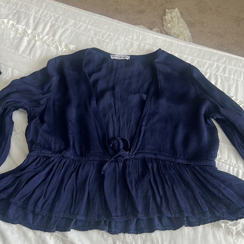 Long Sleeve Blue Cropped Top